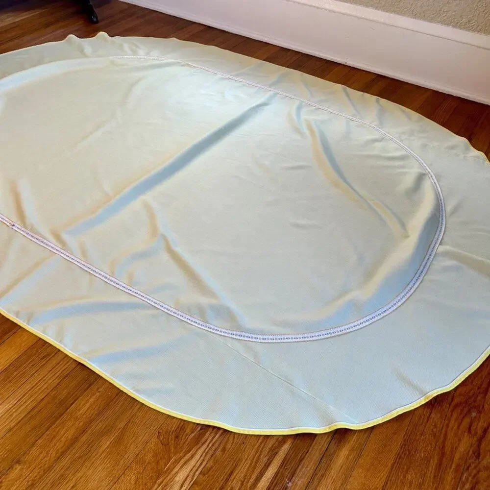 Vintage Buttercream Yellow  Oval Tablecloth with Floral Border Detailing